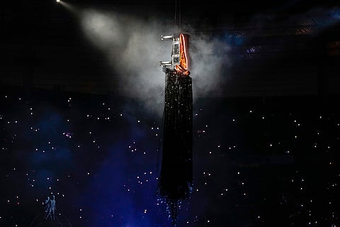 Alain Roche plays a piano during the 2024 Summer Olympics closing ceremony
